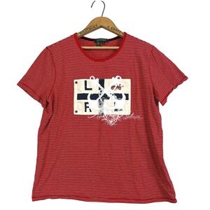Lauren Ralph Lauren Womens Striped Cotton T Shirt Nautical Flag Graphic XL